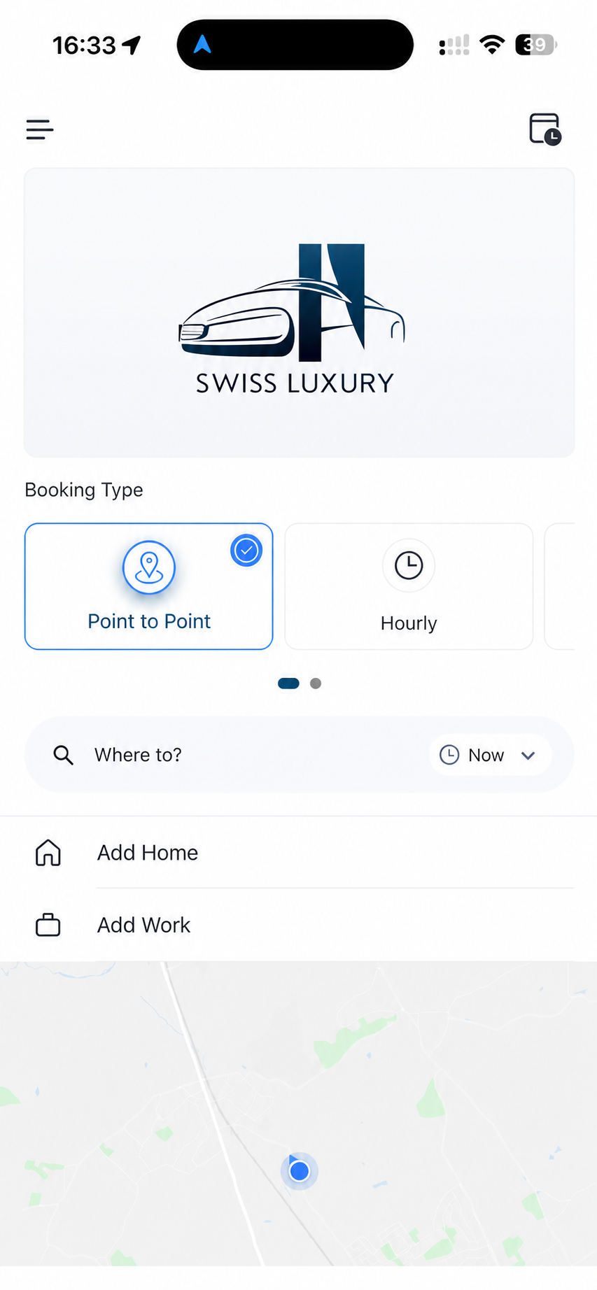 Swiss Luxury Rider booking screen and map