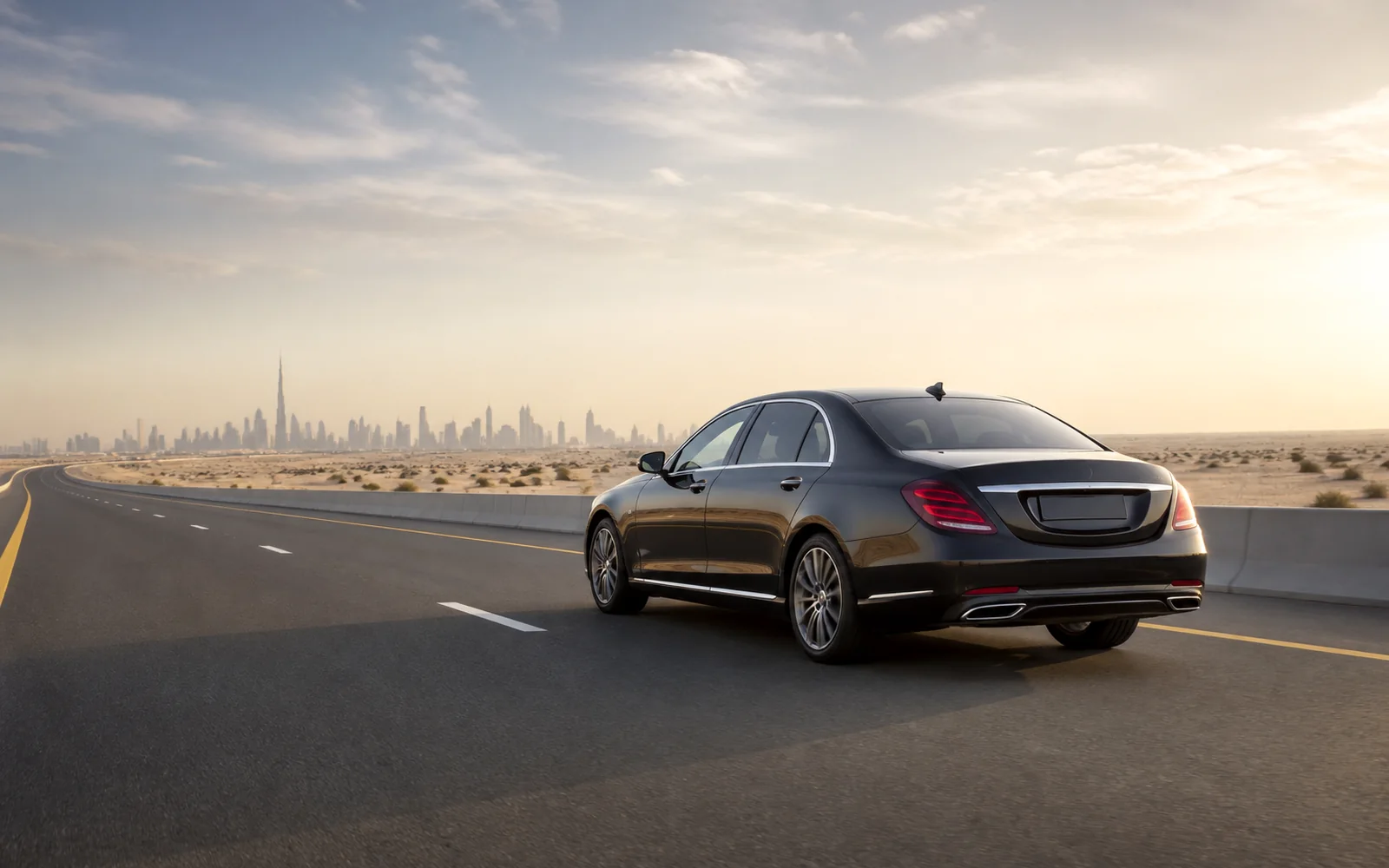 Luxury chauffeur-driven car on an inter-city journey across the UAE