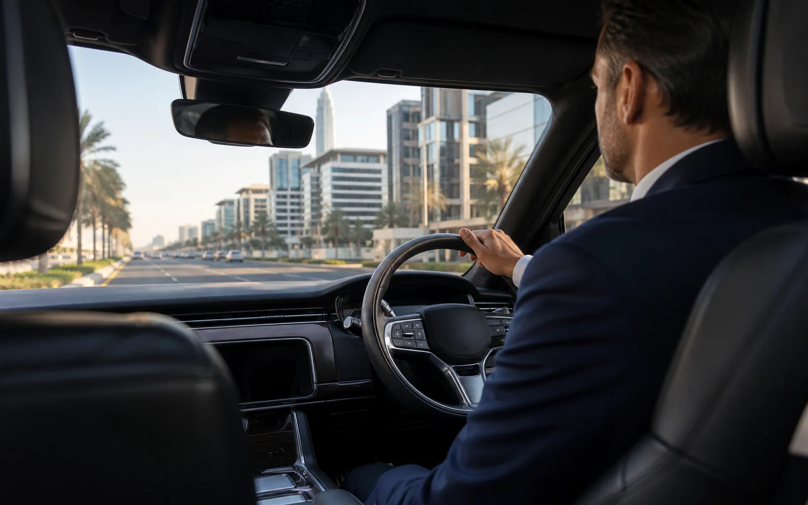 Professional chauffeur driving a point-to-point journey in Dubai
